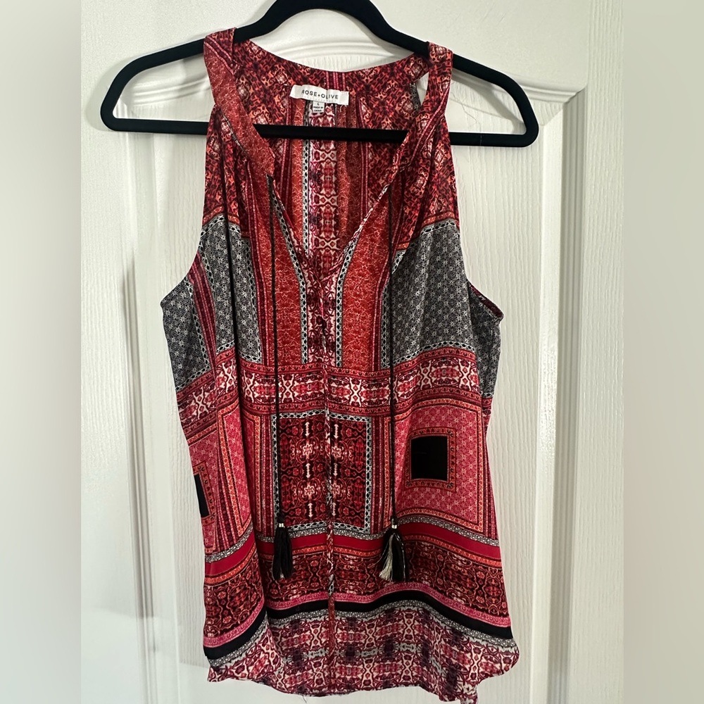 Rose + Olive Halter Top with Ties Multicolor Size L